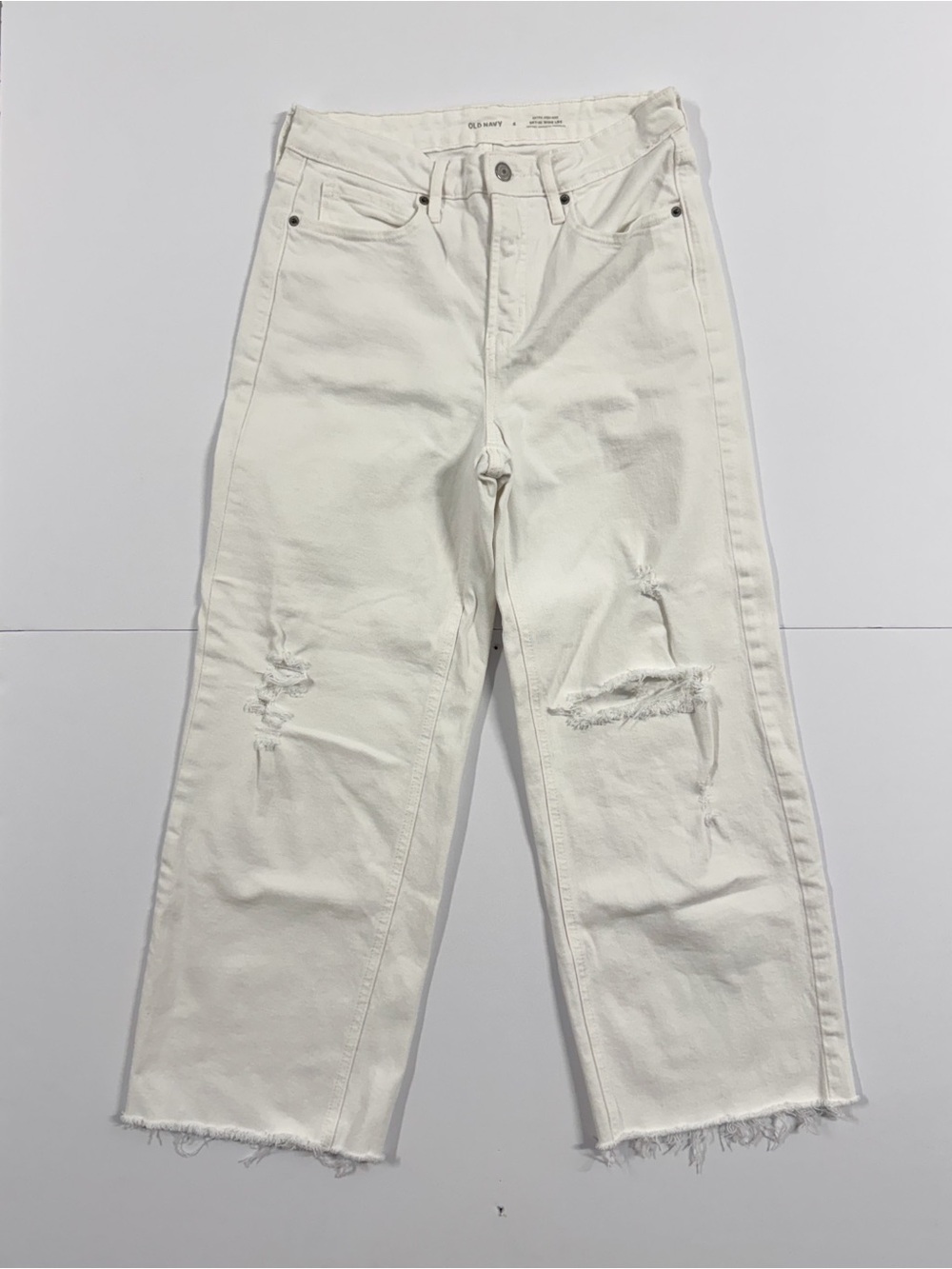 Old Navy White High-Rise Distressed Straight Jeans